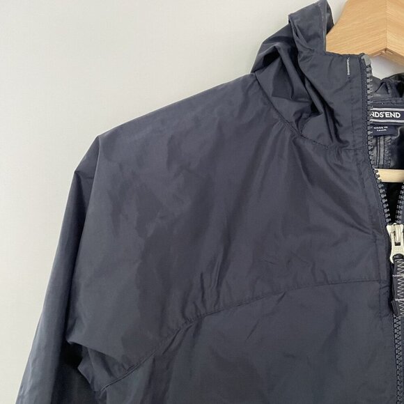 Lands' End navy blue women's size medium nylon windbreaker jacket with hood - Picture 3 of 10